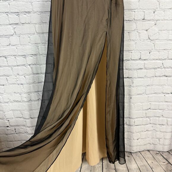 NBD x Revolve Calla Gown Cowl Neck Maxi Dress Black Nude Chiffon Womens M NWT - Picture 6 of 14